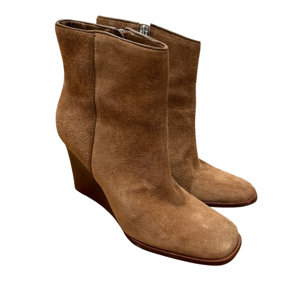Dolce Vita Susann Brown Suede Wedge Ankle Booties Square Toe Size 8.5 Workwear